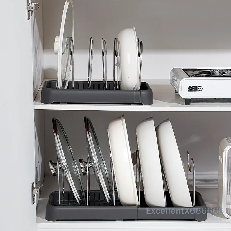 

Expandable Kitchen Cabinet Storage Rack Pots Pans Organizer Storage Shelf Pots Holder Cutting Board Drying Cookware Shelf