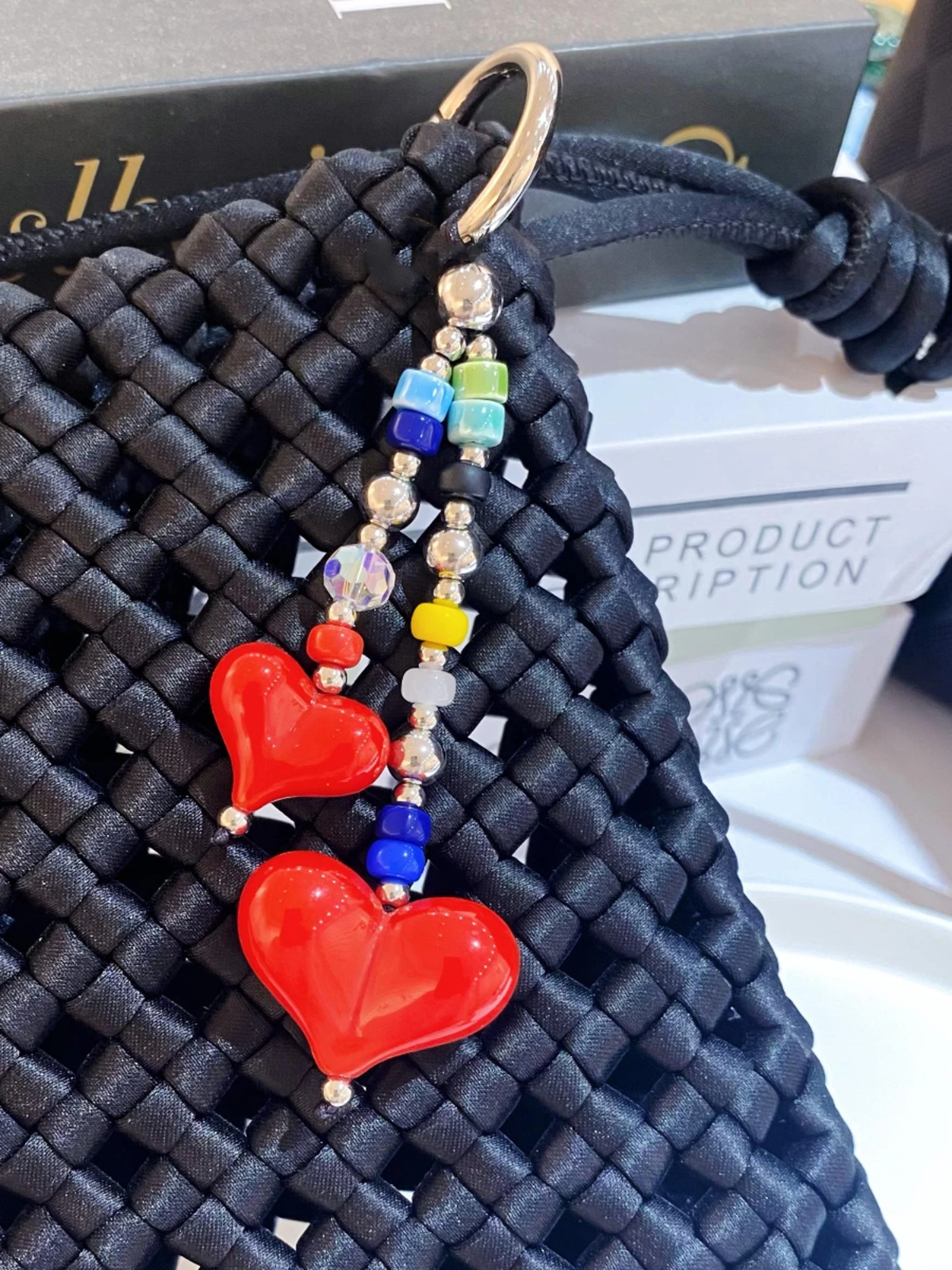 HERLOOK Tas Charme voor Vrouwen Grote Rode Liefde Hart Gekleurde Kralen Sleutelhanger Keten voor Sleutel & Tassen Mode Y2K Accessoires