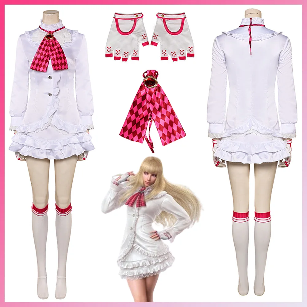 

Disguise Lili Cosplay White Dress Clothing Anime Game Tekken8 Fantasia Costume Adult Women Roleplay Role Play Fancy Party Cloth