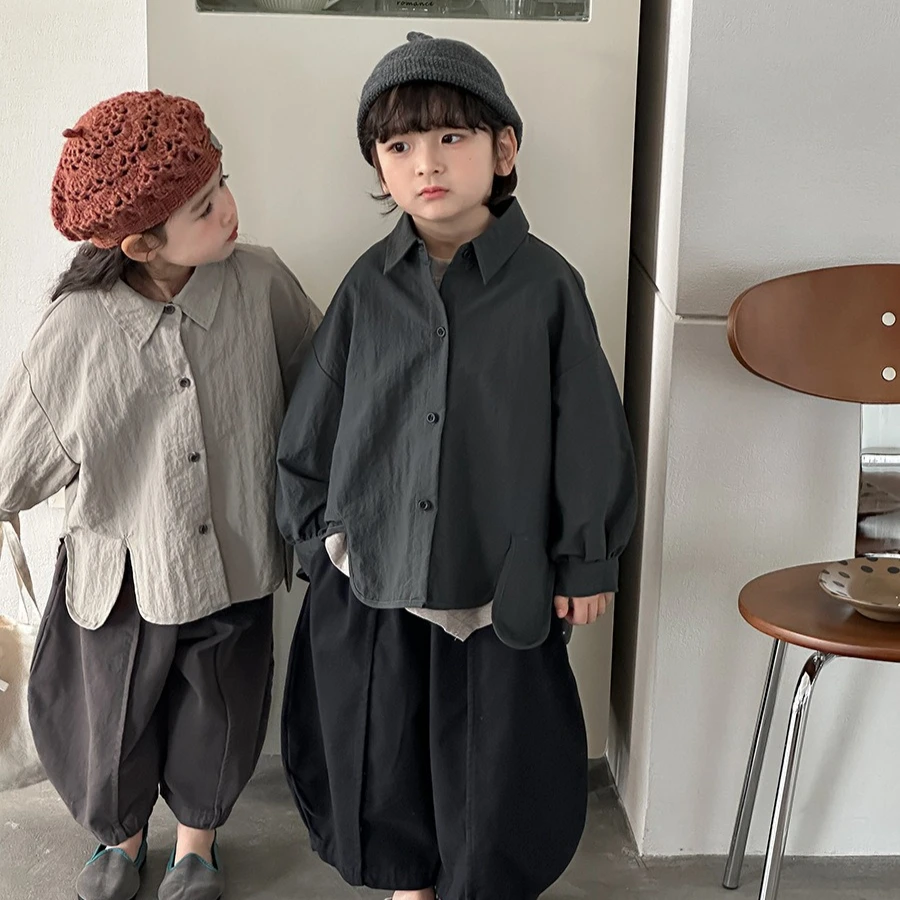 Shirt 2026 Spring and Summer New Childrens Clothing Korean Style Boys and Girls Fashion Sen Retro Clear Color Long-sleeved Shirt