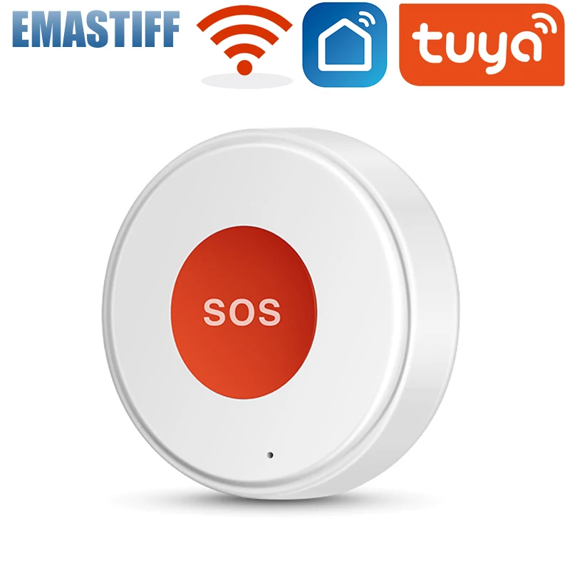 Tuya Smart WiFi SOS Panic Button with Built-In Battery USB Charging Alarm with App Alert Notification