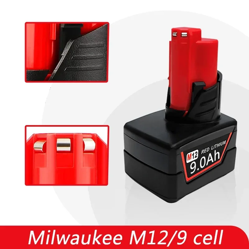 12V 9000mAh Rechargeable Battery for Milwaukee M12 XC Cordless Tools 48-11-2402 48-11-2411 Batteries 48-11-2401 MIL-12A-L