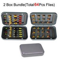 2 Box Bundle(Total 64 Pcs Flies) Fly Fishing Lure Dry Flies, Artificial Nymphs Bait Lure Fishing For Bass Trout Salmon Tackle