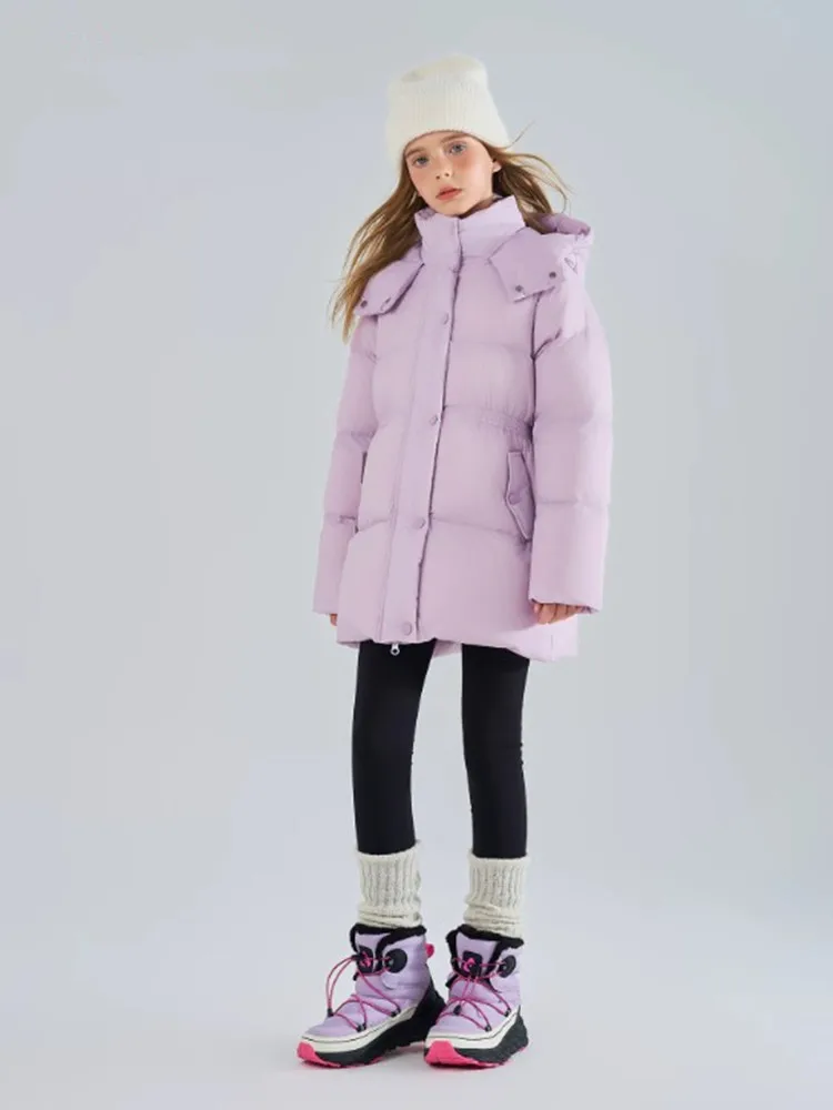 Mädchen Kapuzen-Pufferjacke, Winter, warm, dick, Parka, Kinderjacke mit Kordelzug in der Taille, Daunen-Baumwolljacke, Kinder-Oberbekleidung, Lila, A5115 – Detail 4