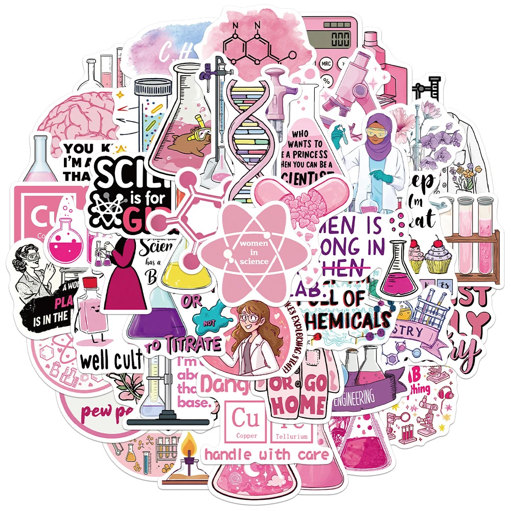 10/30/50pcs Pink Chemical Reagent Stickers Science Lab Experiment Decals Decorative Scrapbooking Diary Cute DIY Sticker Packs