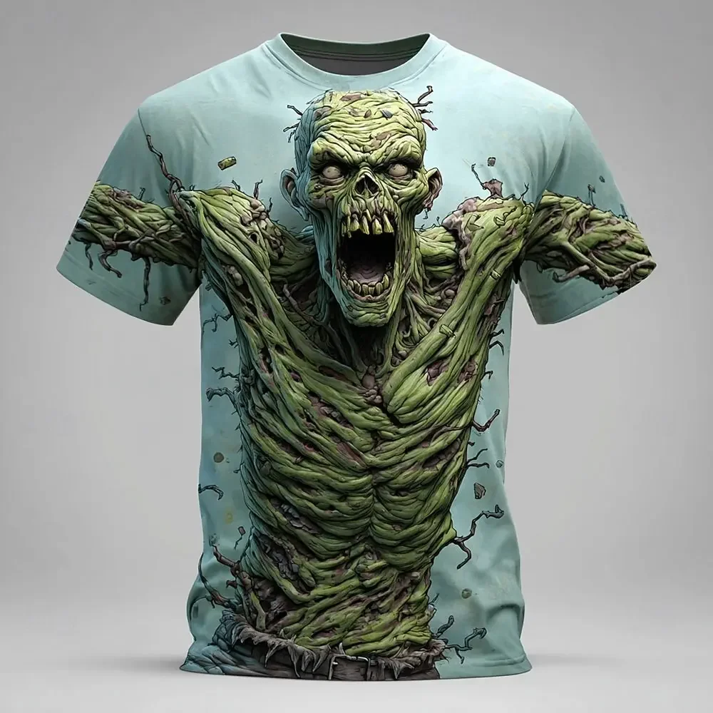 2026 Halloween Men's 3D Rip Crack Effect T‑Shirt Scary Zombie Graphic Crew Neck Short Sleeve Horror Party Tee Tops