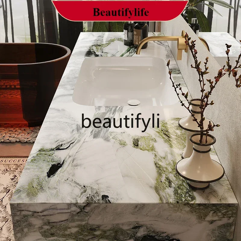 

A185 ss25 Medieval high-end bathroom cabinet combination bathroom luxury stone seamless ceramic basin washstand