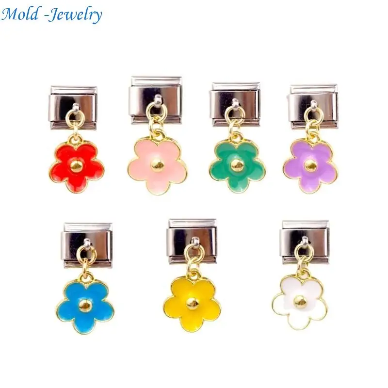 69HB 7Pieces Italian Charm Link Bracelet Jewelry Making Part Module Accessaries Flower Bracelet Making Supplies for Jewelry