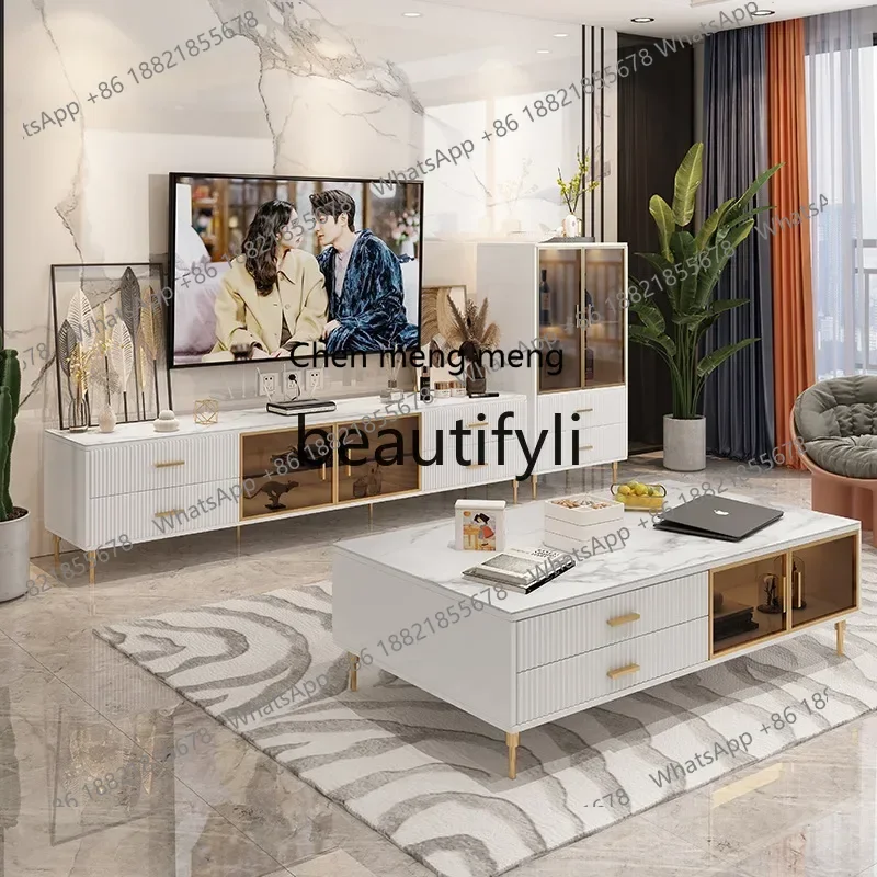 32A Light luxury rock slab TV cabinet coffee table combination modern minimalist living room Italian minimalist