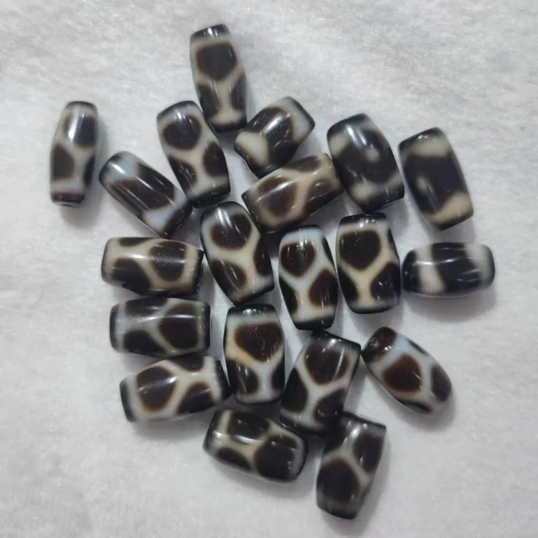 1pcs/lot Natural Agate Dzi handmade beads tortoiseshell pattern black and white barrel beads weathering patterns diy bracelet