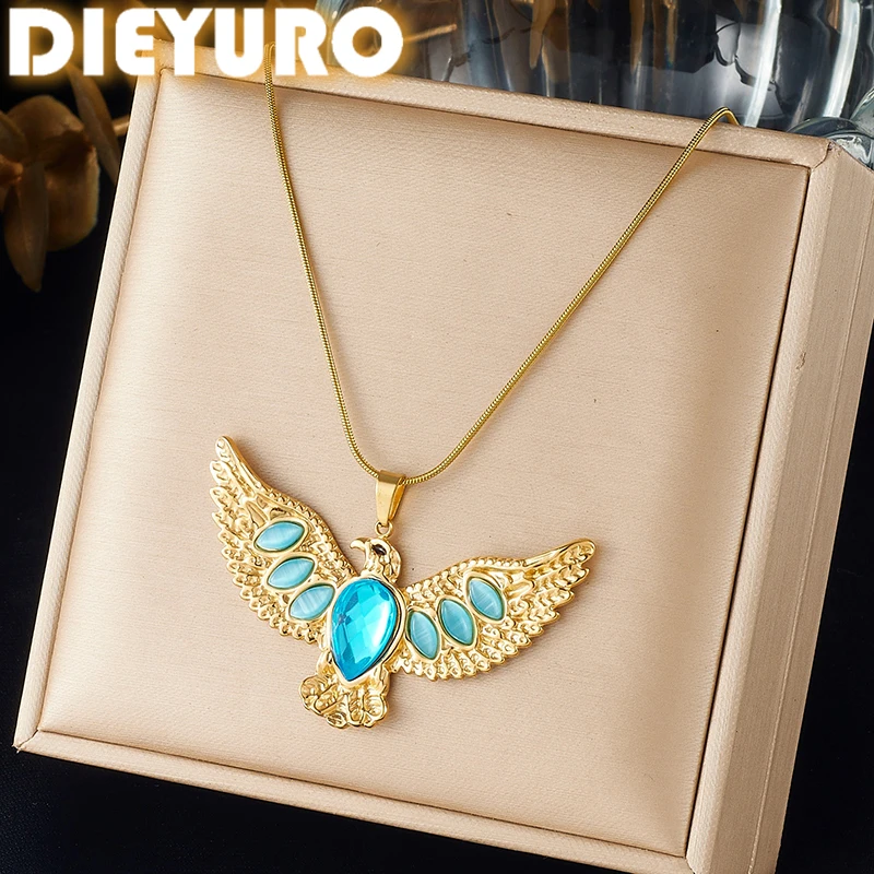 DIEYURO 316L Stainless Steel Zircon Golden Tennis Racket Pendant Necklace For Women Minimalist Neck Chain Fashion Jewelry Gift