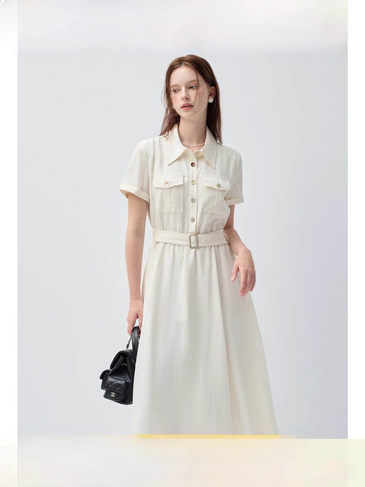 

plus Size Workwear Style Shirt Dress Slimming Waist Design Summer Commute Friendly Long Skirt for Plump Women Elegant A-Line