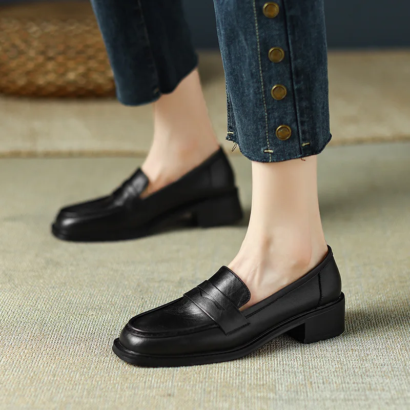 

2023 New Black Leather Women's Loafers Platform Slip on Shoes for Women Spring Autumn Casual Flats Shoes Woman Classics Style