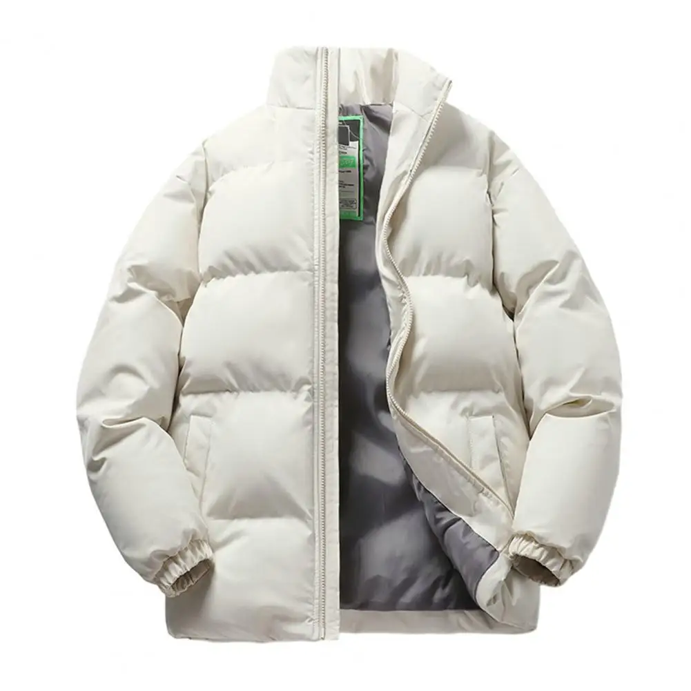 Thickened Cotton Coat Winter Cotton Coat with Stand Collar Zipper Closure Thick Padded Unisex Outdoor Jacket for Neck Protection