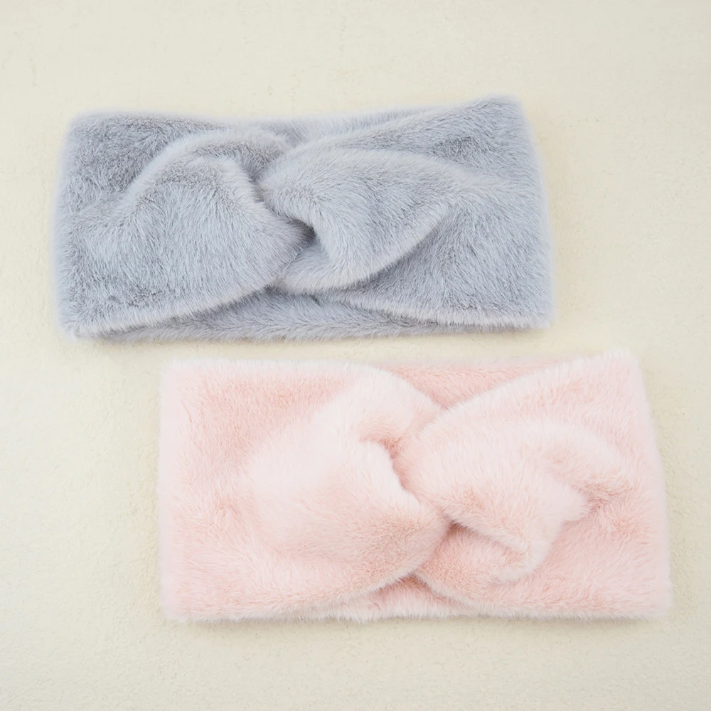 Winter Warm Plush Wide Headbands For Women Soft Fur Hairbands Makeup turban Cross Knitted Elastic Hair bands Hair Accessories