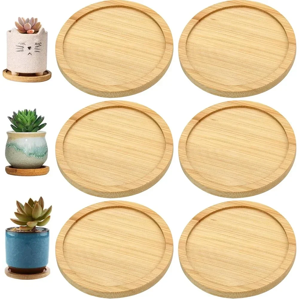 1pcs Small Circular Succulent Flowerpot, Plant Tray Bottom Support, Miniature Plants, Natural Bamboo Coasters, Wooden Plates