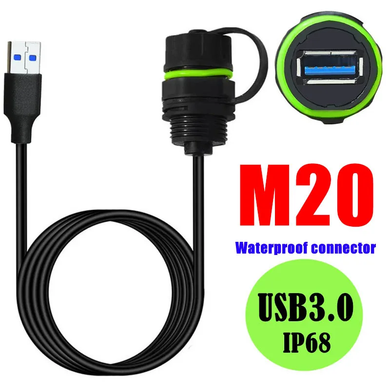M20 USB Paneltype Вилка и розетка Открытый водонепроницаемый разъем IP68 USB3.0 Мужской-мама Сигнал передачи данных Промышленный удлинительный кабель