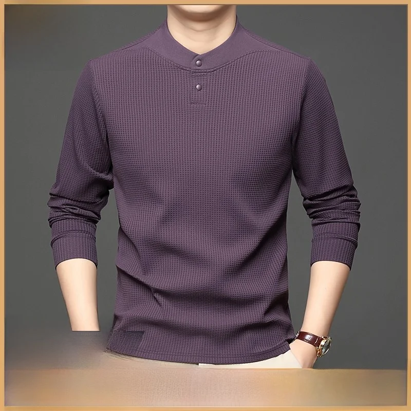 

Мужская толстовка Pierre Cardin с длинным рукавом, осень 2025, новая модель, с узором «Корн», воротник Хенри, повседневная базовая рубашка