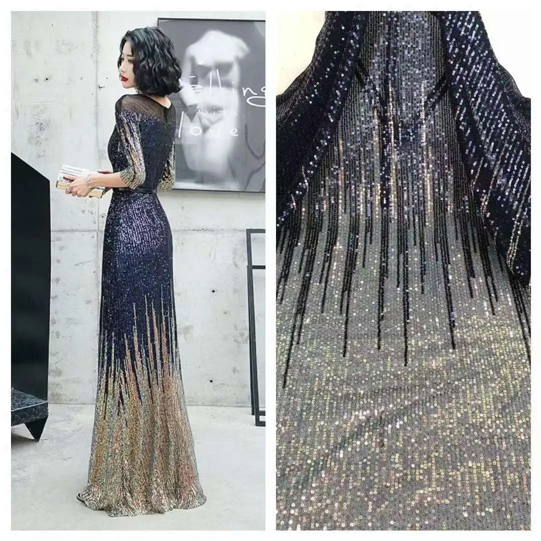 Fashion Dress Design Sequins Gradient Embroidery French Mesh Yarn African Sequin Lace For Weddings Party Dresses