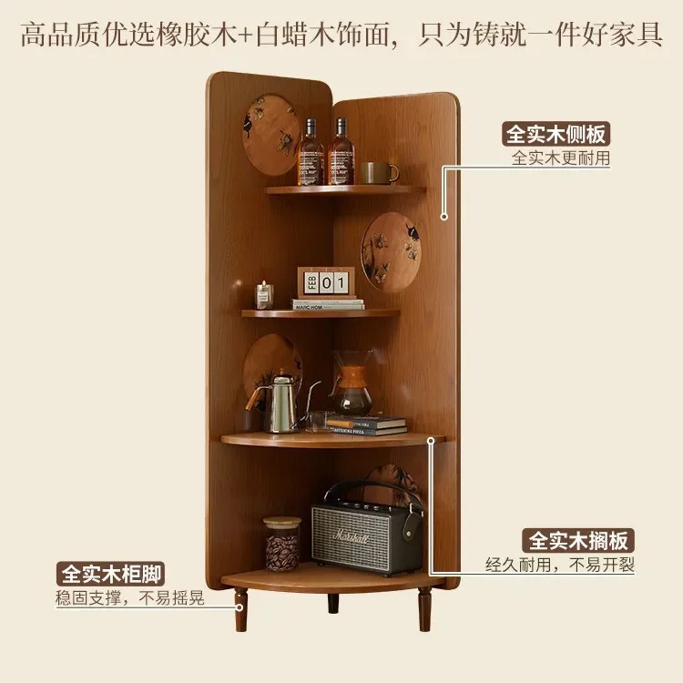 Medieval solid wood corner rack corner cabinet household floor bookshelf living room simple storage corner cabinet bookcase