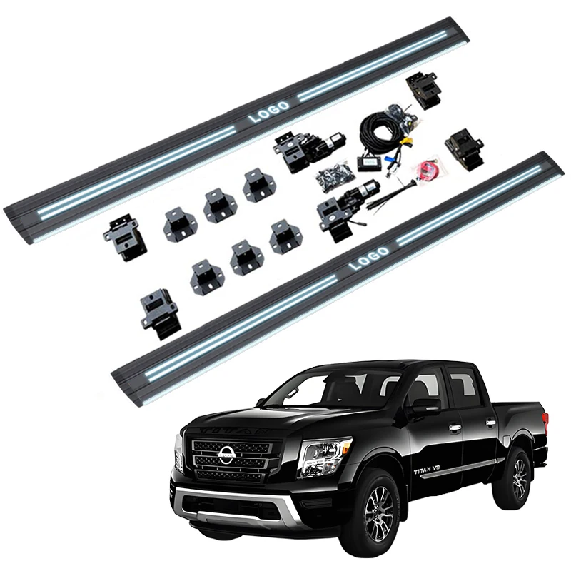

Customized Logo Waterproof Aluminum Automatic Electric Power Side Step Running Board Dual Lights for Nissan Titan 2020+