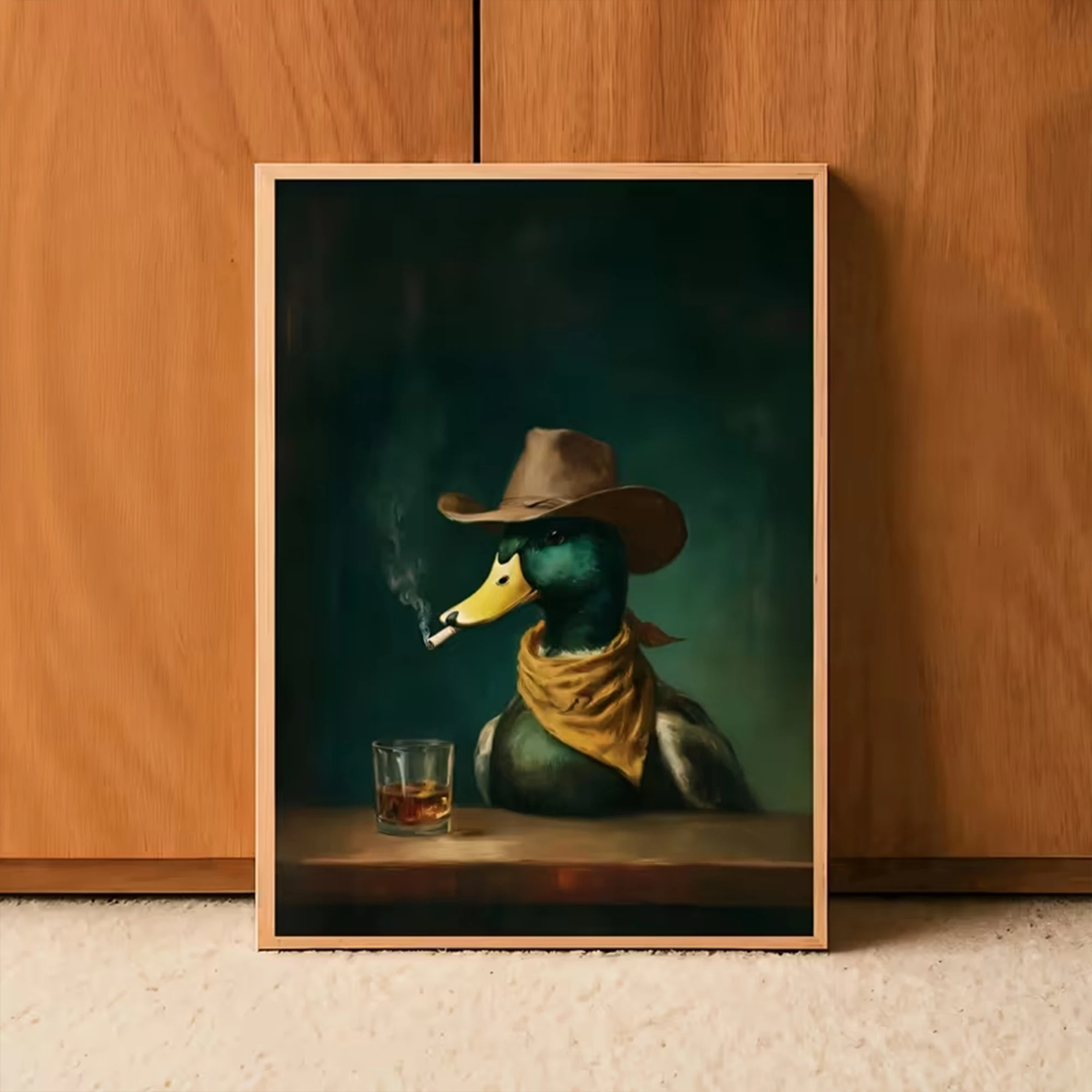 Retro Western Cowboy Duck Portrait Wall Art Print Canvas Painting Poster Picture For Living Room,Bedroom Home Decor