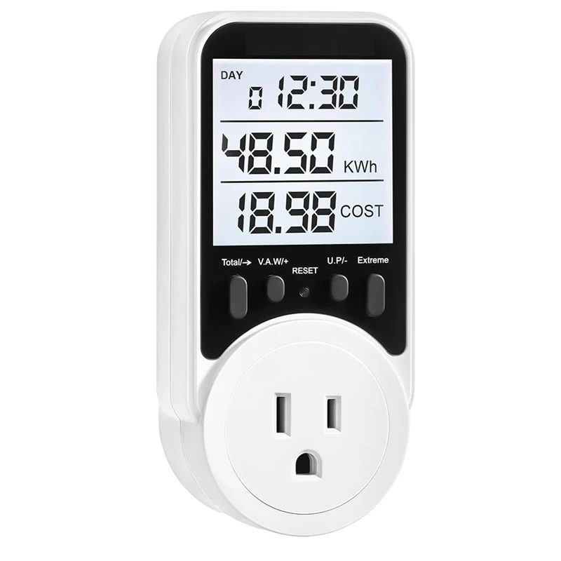 Watt Meter, Plug-In Socket Power Meter, Wide Range, Backlit Large Display, Electricity Usage Monitor US Plug