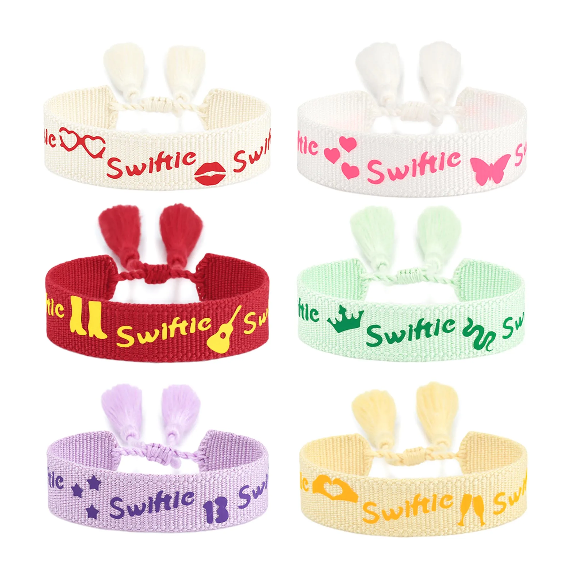 

6pcs Swiftie Butterfly Printed Bracelets 6 Colors Girls Friendship Bracelets Wristband for Gift Handmade Tassel Braided Rope