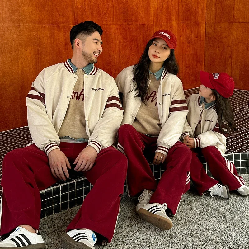 Winter Family Look Warm Bomber Jacket Parent-child Matching Thick Baseball Coat Korean Mother Father and Daughter Son Clothes