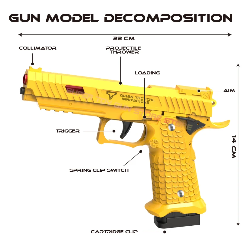 Zwart Speelgoedpistool. 2011 Pistool. 1911 Continu Gooien Lege Granaat Opknoping Pistool Launcher Neppistool (Snelle Demontage)