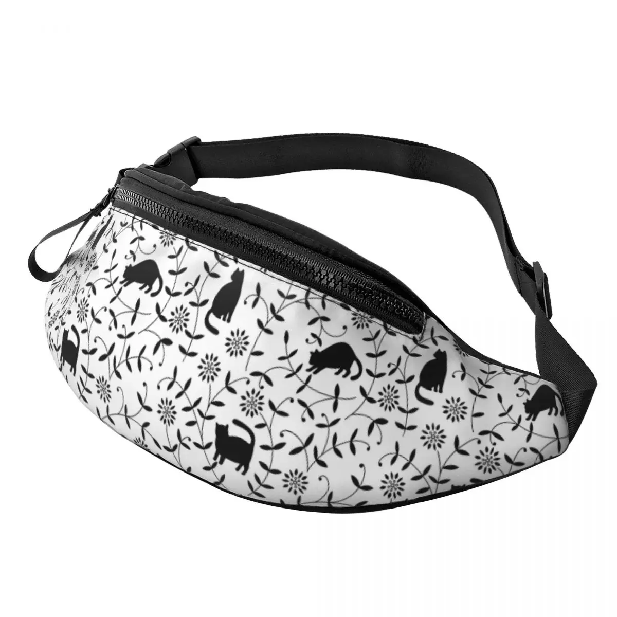 Custom Cartoon Kitten Black Cat Fanny Pack Men Women Crossbody Waist Bag for Running Phone Money Pouch