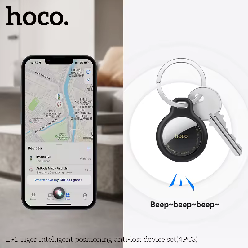 HOCO 4 Pack Anti Lost Device Airtags For Apple IOS System GPS Locator Wallet Keychain Cars Pets Finders with Protective Cases - Image 4