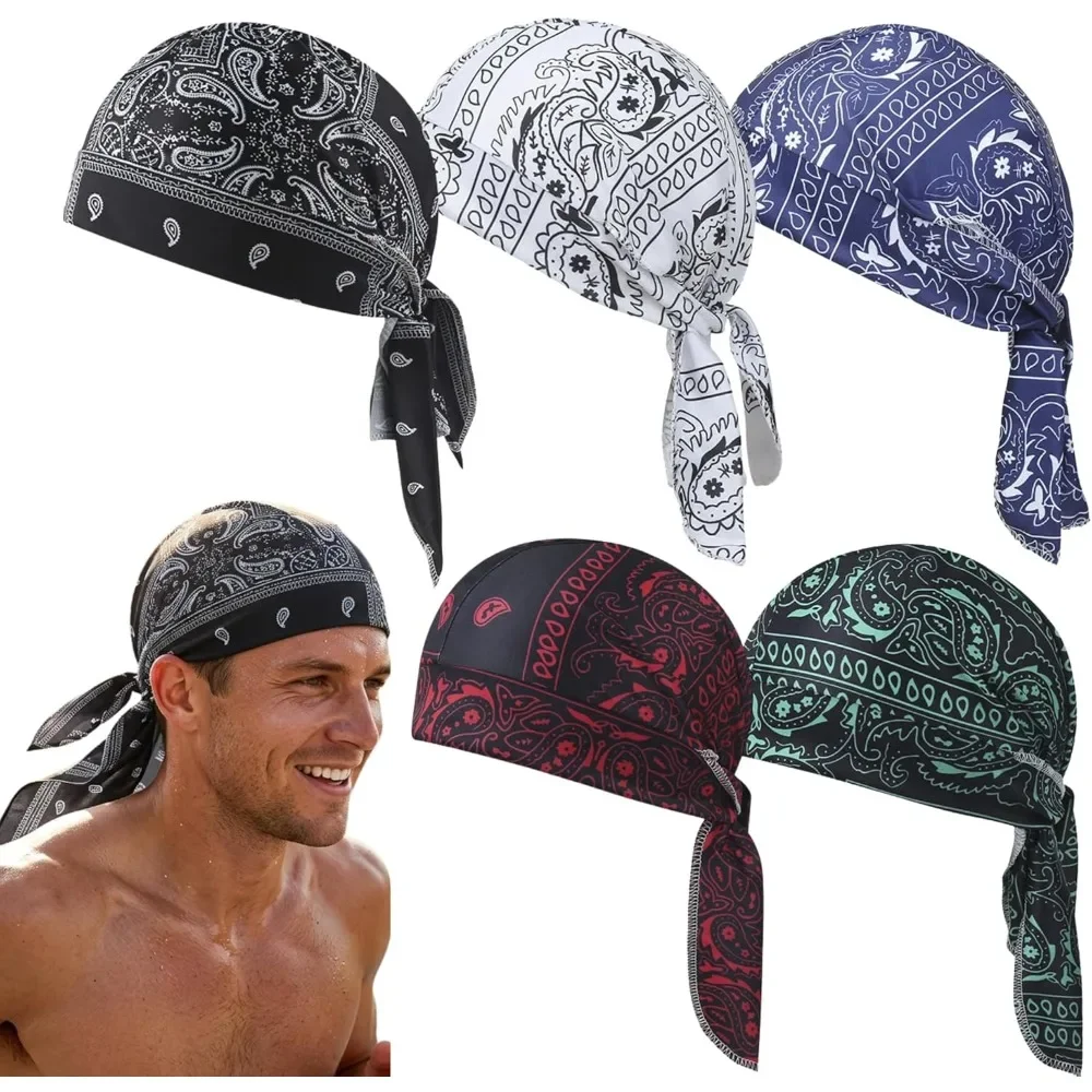 1-5pcs Cooling Skull Cap Helmet Liner Breathable Sweat Wicking Head Wrap Bandana Hat for Men Women Paisley Cycling Running Cap