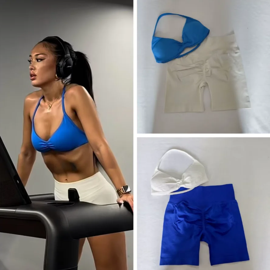 

Высококачественный комплект для йоги и спортзала, состоящий из 2 предметов, женский бюстгальтер для йоги на шнуровке, топ для тренировок, шорты с царапинами, спортивная одежда, одежда для фитнеса, бесшовный комплект для йоги