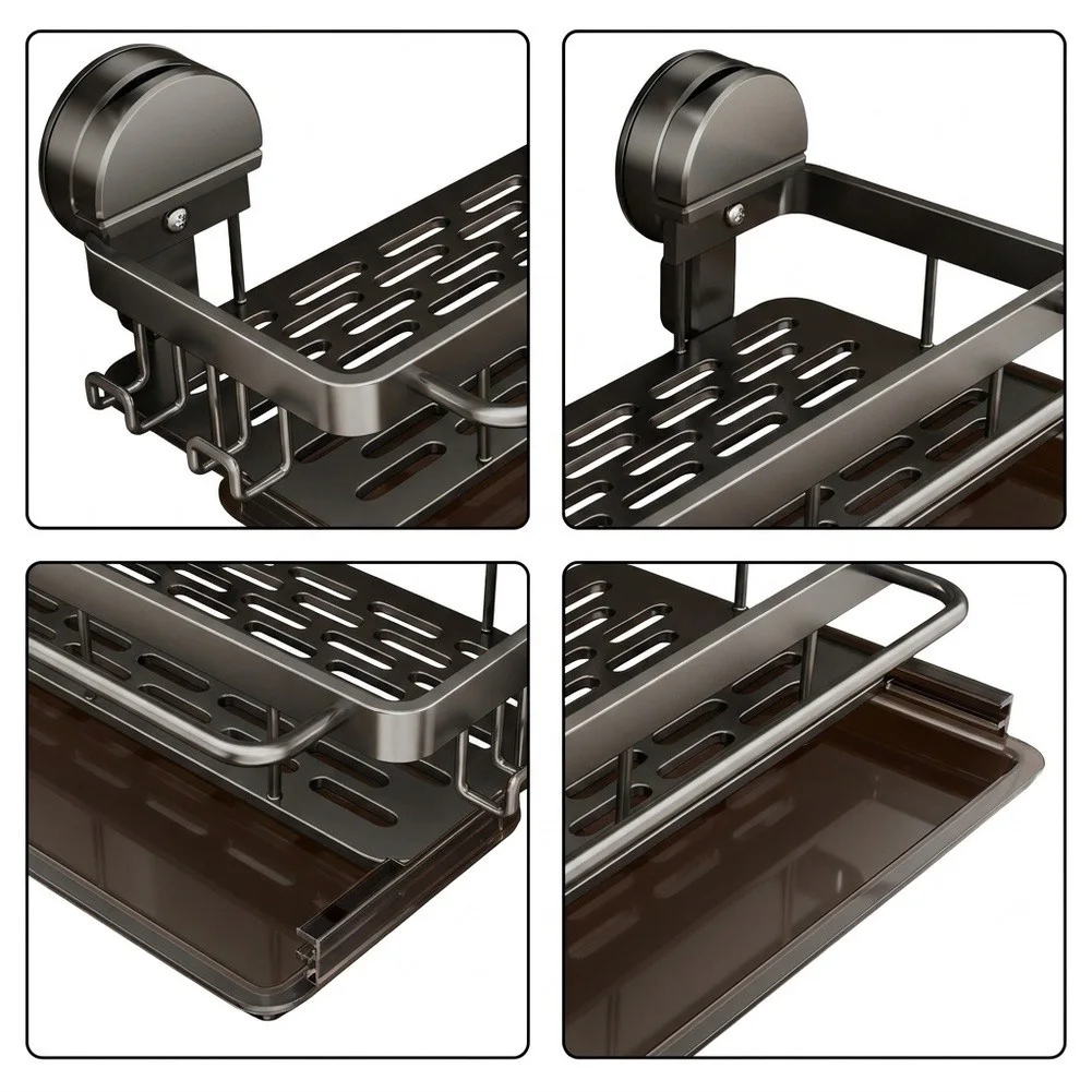 Aluminum Sponge Holder Wall Mount with Drip Tray for Kitchen Countertop Organization 31x13x6cm No Drill Required
