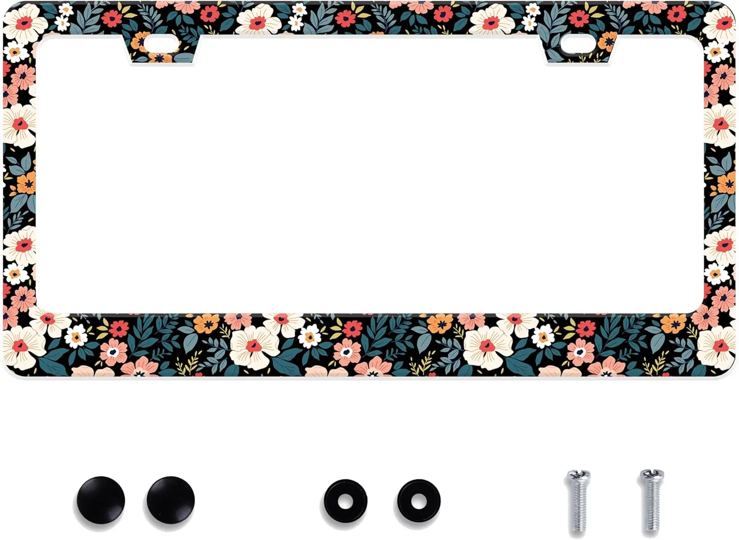 

Colorful Floral Stainless Steel License Plate Frame with Screws, 12x6 Inch Auto Decoration for Men and Women