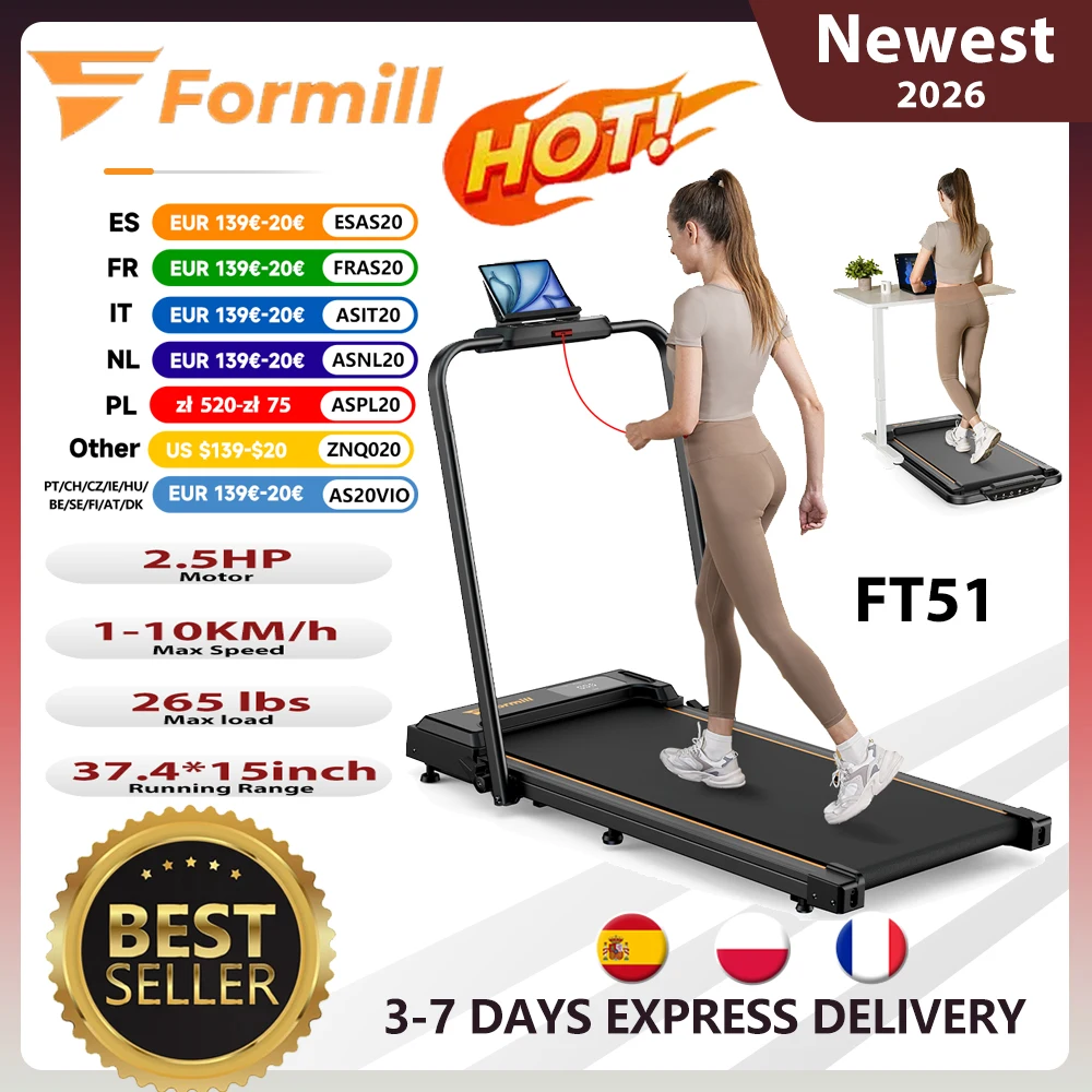 Formill ft51 2 in 1 Laufband, Höchst geschwindigkeit 1-10km/h elektrisches Laufband, montage frei, Laufband mit Jogging maschine für zu Hause