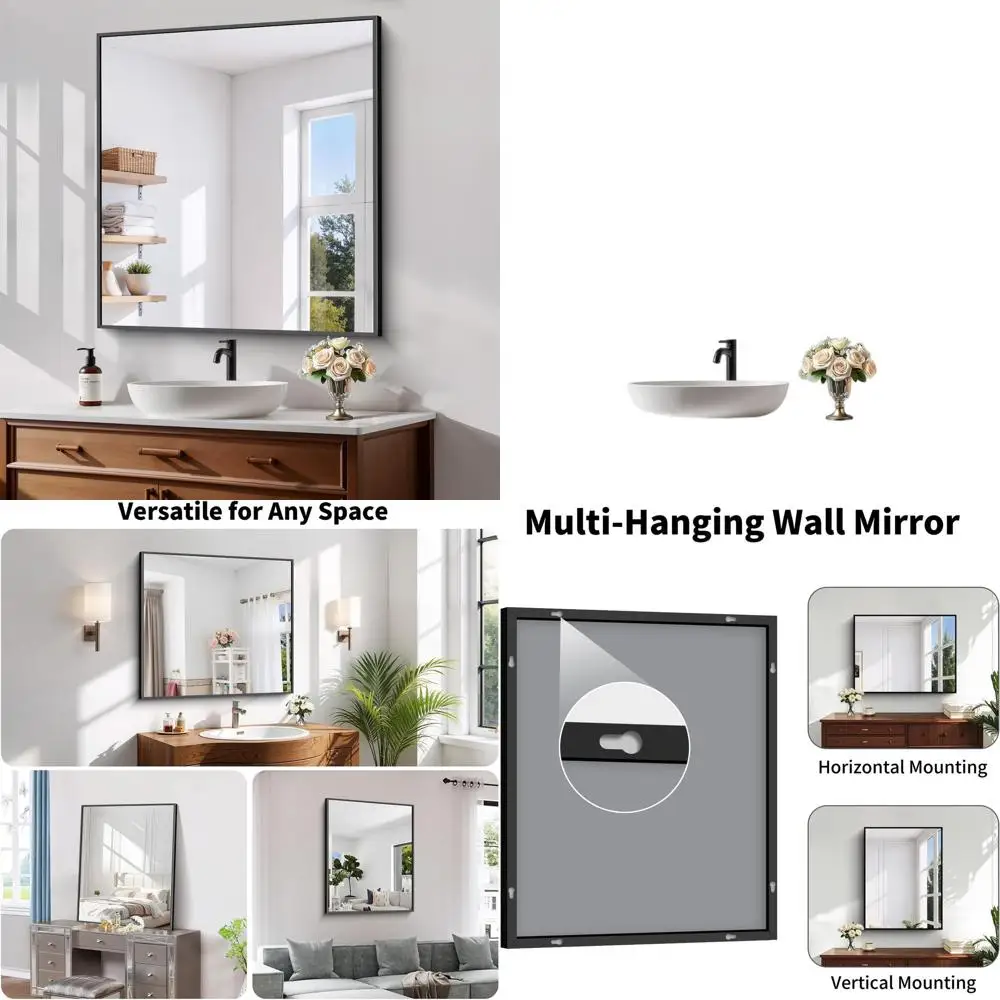 

36x24 Tempered Glass Bathroom Mirror with HD No Distortion, Horizontal/Vertical Mount, Matte Alloy Frame