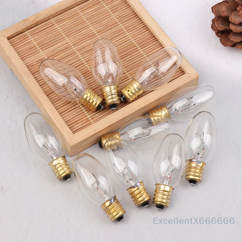 10 Buah E12 120V 7W Lampu Tungsten Bohlam Lampu Transparan Warna Kuning Hangat untuk Dekorasi Garam Rangehood Kulkas