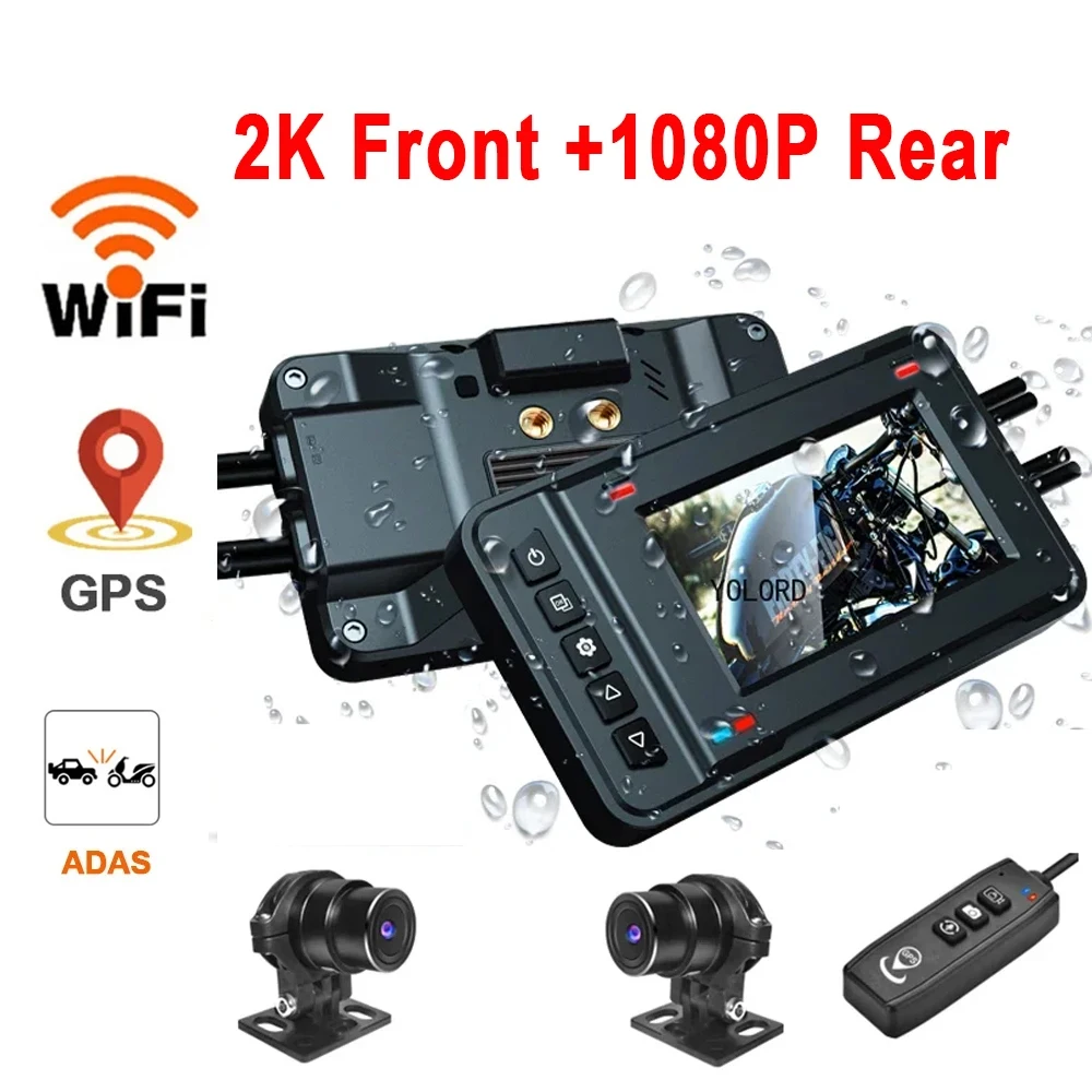 

3.0 Inch Touch Screen Motorcycle WIFI DVR Driving Recorder 2K+1080P FHD ADAS BSD Blind Spot Warning GPS Waterproof Recorder