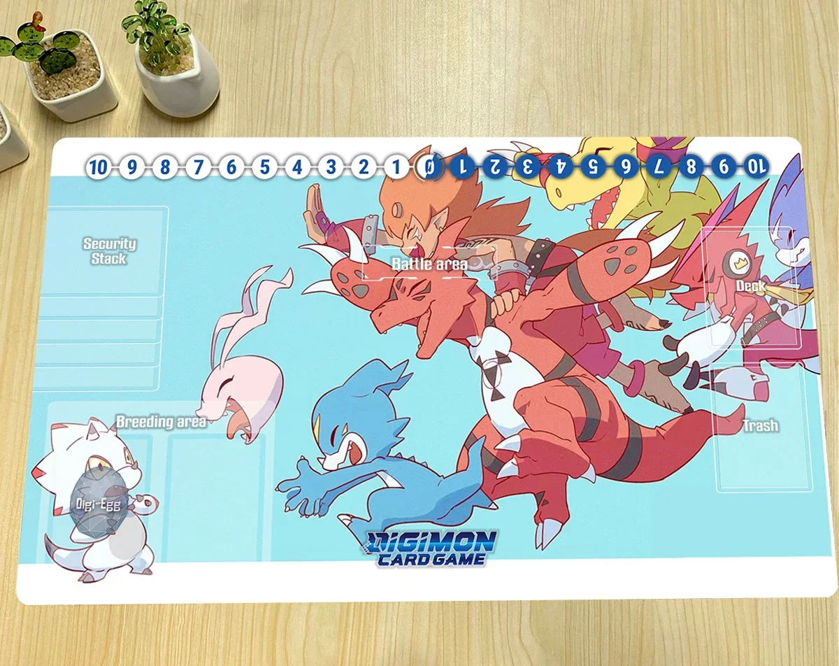 Digimon Playmat Gammamon Veemon Monster DTCG TCG CCG Board Game Trading Card Game Mat Anime Mouse Pad Rubber Desk Mat & Free Bag