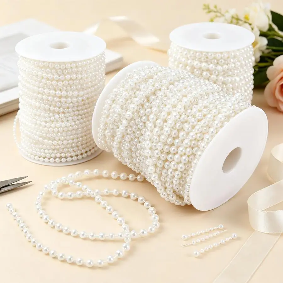 1/3pcs Faux Pearl Bead String on Spool, Pearl Chain for Bouquet Ornament, Party Backdrop, Handmade Accessory, Gift Packing XJM