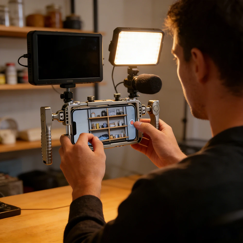 

Ultra Light Phone Cage with Universal 1/4 thread interface M6 3/8 multi expansion function 58-85mm Telescopic For iPhone Samsung