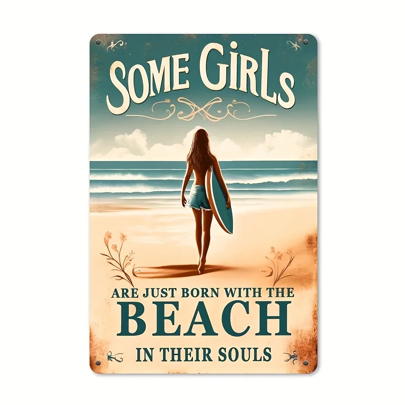 Beach-Inspired Aluminum Sign - Perfect Gift for Surfers, Coastal Theme Art Home Bar, Cafe, Restaurant, Garage, Gym Wall Decor, R
