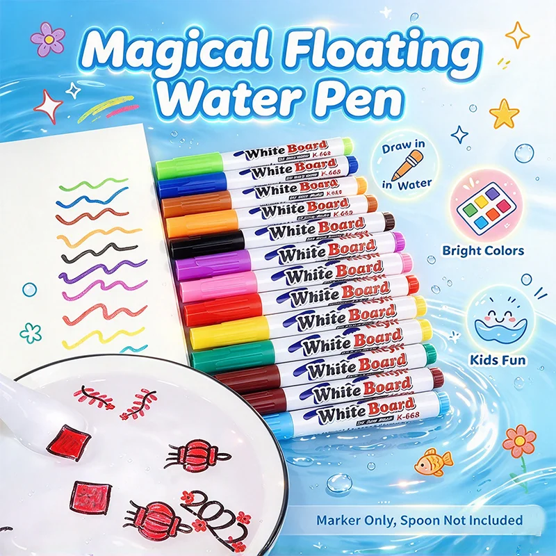 Kids Magical Floating Water Pen Erasable Whiteboard Marker Water Surface Drawing Toy DIY Art Creative Painting Educational Gift