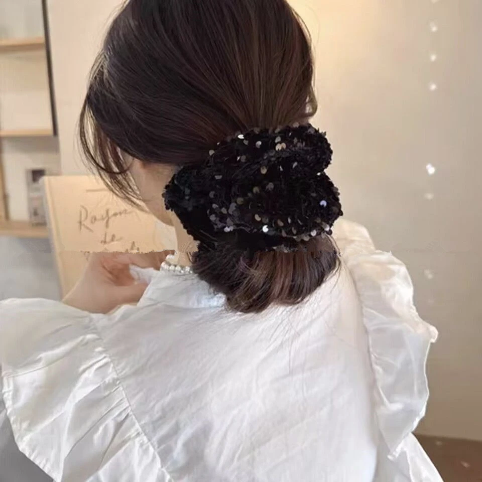 NEW Velvet Sequin Hair Scrunchies For Women Black Hairband Girls Head Rope High Ponytail Durable Loop Hair Accessories