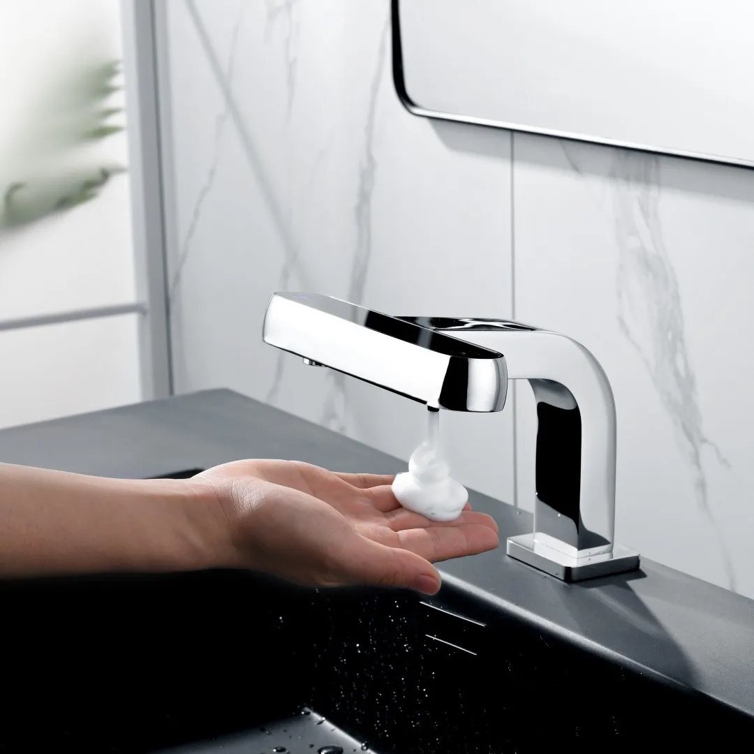 

2-in-1 Automatic Faucet & Foam Soap Dispenser, Integrated Touchless Tap for Countertop, Ouriy