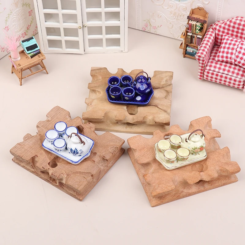 

[Кукла Kawaii] 1/12 кукольный домик, имитация мини-керамического чайника, чайная чашка, набор чайного столика, украшение для кукольного домика, гостиной