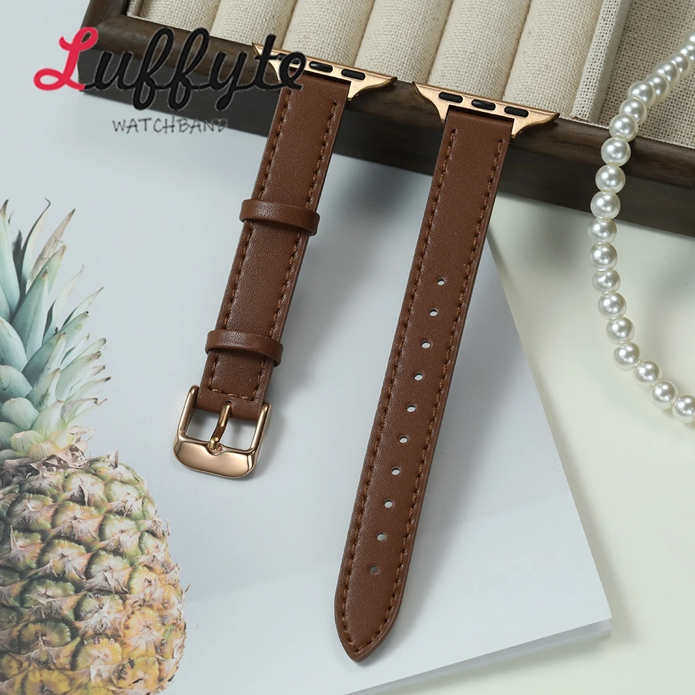 Schlankes Lederarmband für Apple Watch 1–11 Ultra SE 3 2 1, süßes Armband für IWatch-Serie 38/40/41/42/44/45/46/49 mm