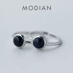 Modian Fashion 925 Sterling Silver Purple Sands Crystal Agate Opening Ring for Women Minimalist Design 2 Style Ring Fine Jewelry